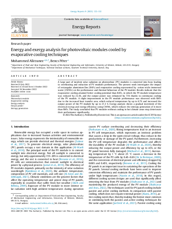 (PDF) Energy and exergy analysis for photovoltaic modules cooled by ...