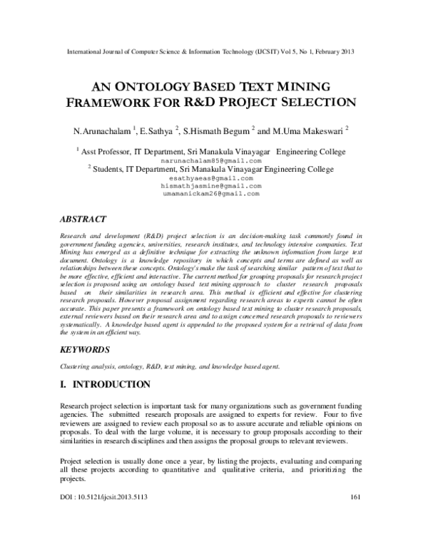 (PDF) An Ontology based Text Mining framework for R&D Project Selection