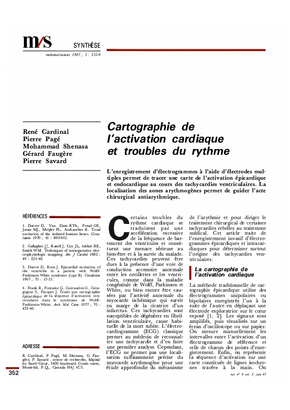 (PDF) Cartographie de l'activation cardiaque et troubles du rythme