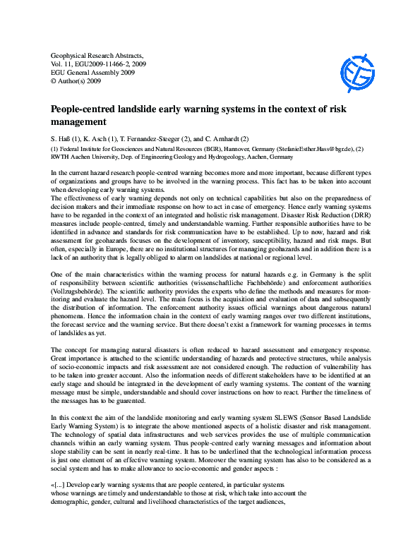 (PDF) People-centred landslide early warning systems in the context of ...