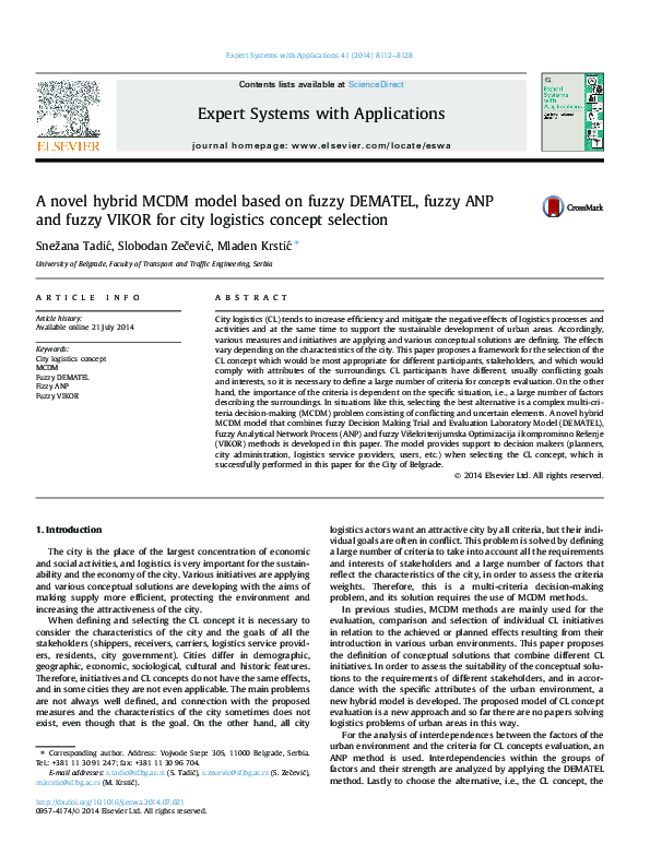 (PDF) A novel hybrid MCDM model based on fuzzy DEMATEL, fuzzy ANP and ...