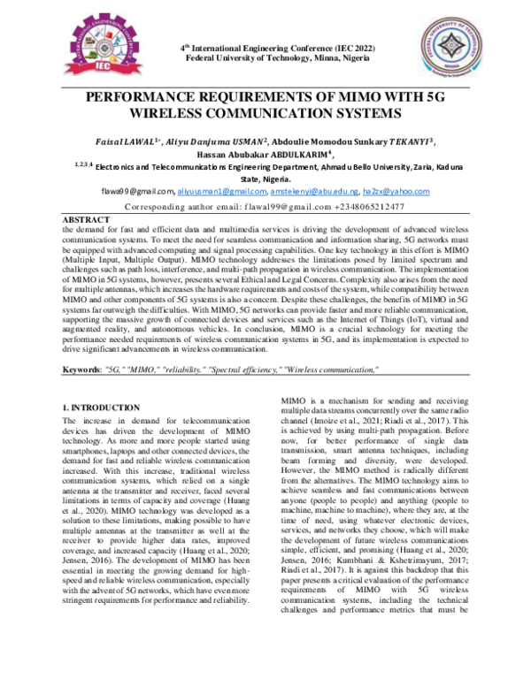 (PDF) PERFORMANCE REQUIREMENTS OF MIMO WITH 5G WIRELESS COMMUNICATION ...