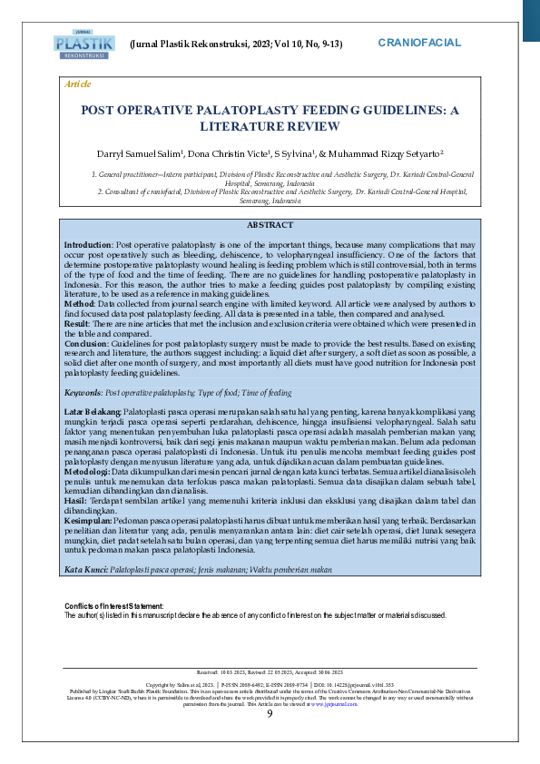 Fresh Look at Pdf Post Operative Palatoplasty Feeding Guidelines A Literature Review