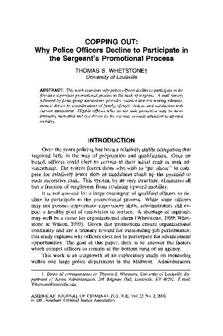 (PDF) Copping out: Why police officers decline to participate in the ...