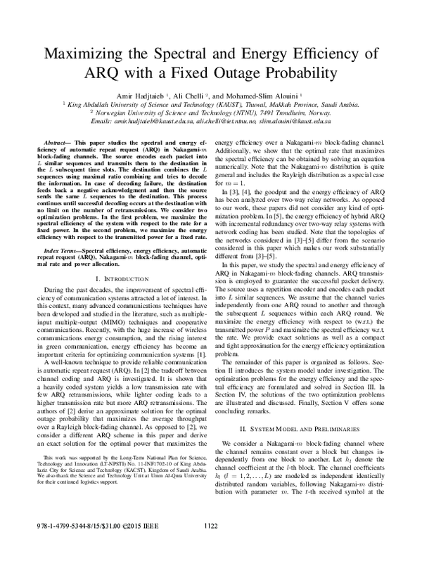 (PDF) Maximizing the spectral and energy efficiency of ARQ with a fixed ...
