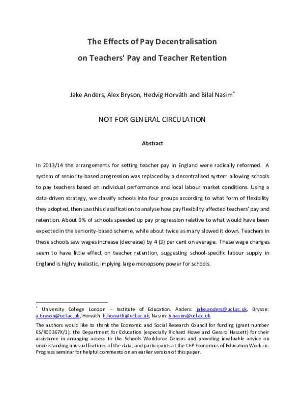 (PDF) The Effects of Pay Decentralisation on Teachers' Pay and Teacher ...