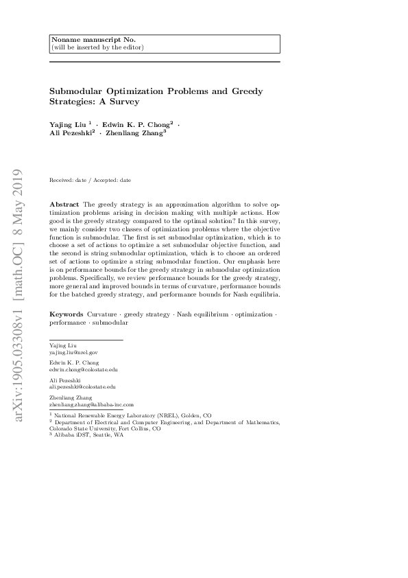 (PDF) Submodular optimization problems and greedy strategies: A survey