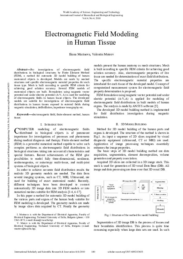 (PDF) Electromagnetic Field Modeling In Human Tissue