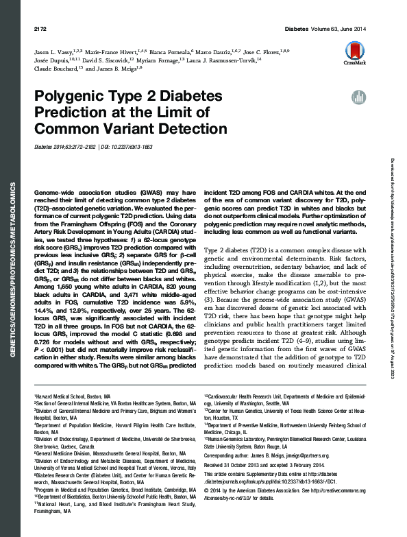 (PDF) Polygenic Type 2 Diabetes Prediction at the Limit of Common ...