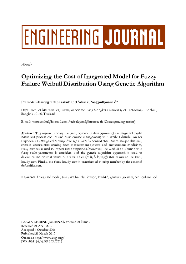 (PDF) Optimizing the Cost of Integrated Model for Fuzzy Failure Weibull ...