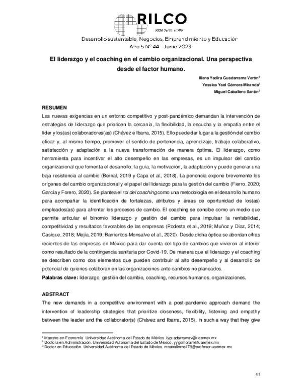 (PDF) El liderazgo y el coaching en el cambio organizacional