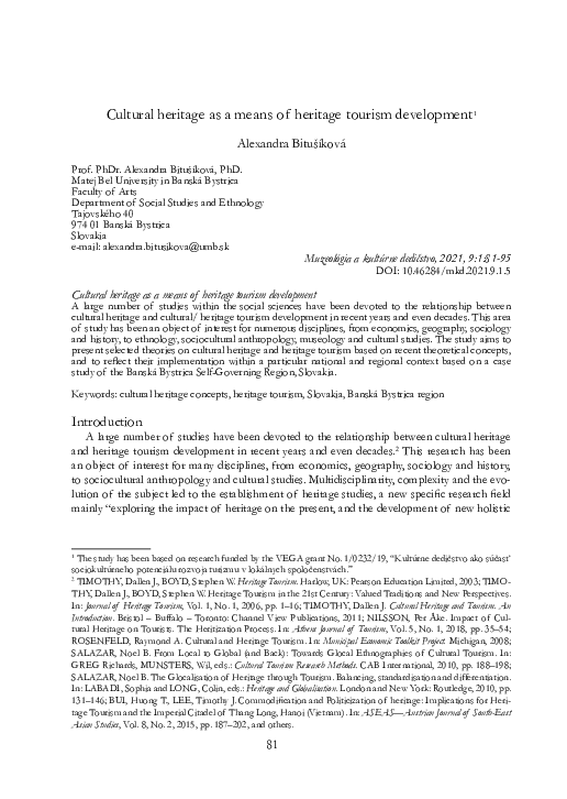 (PDF) Cultural heritage as a means of heritage tourism development