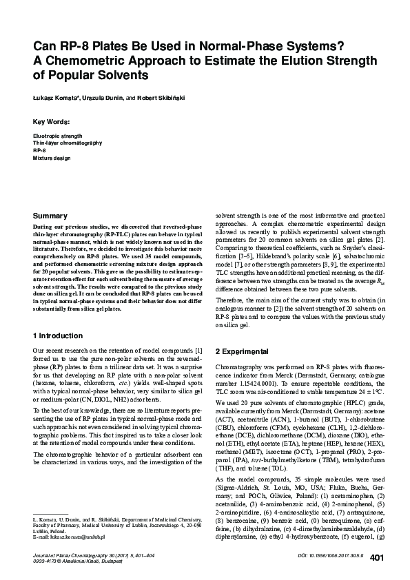 (PDF) Can RP8 plates be used in normalphase systems? A chemometric
