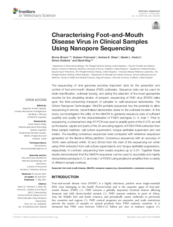 (PDF) Characterising Foot-and-Mouth Disease Virus in Clinical Samples ...