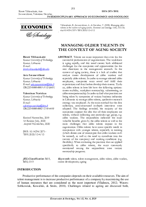(PDF) Managing older talents in the context of aging society