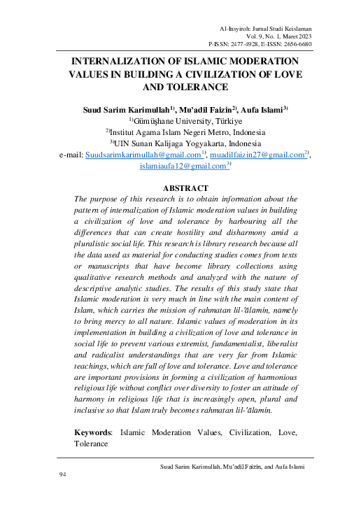 (PDF) Internalization of Islamic Moderation Values in Building a ...