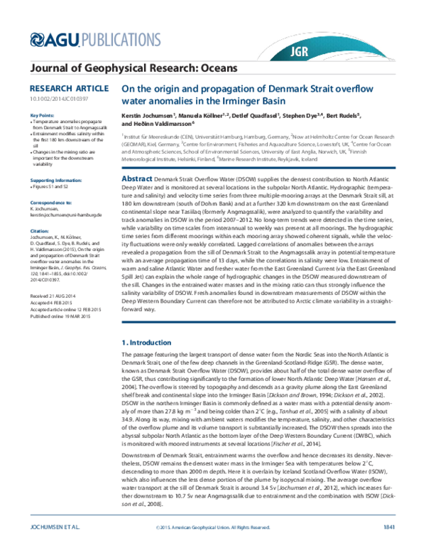 (PDF) On the origin and propagation of Denmark Strait overflow water ...