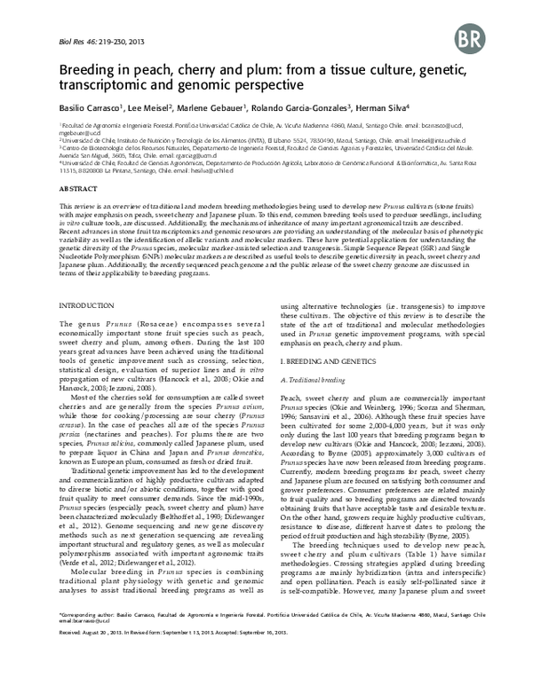 (PDF) Breeding in peach, cherry and plum: from a tissue culture ...