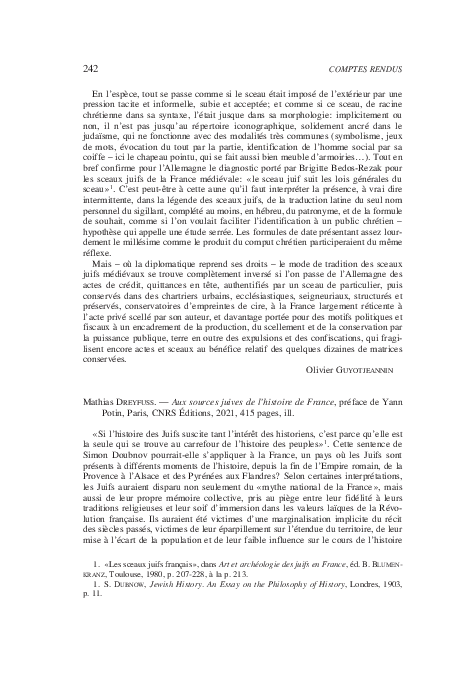 (PDF) Compte-rendu d'Aux sources juives de l'histoire de France