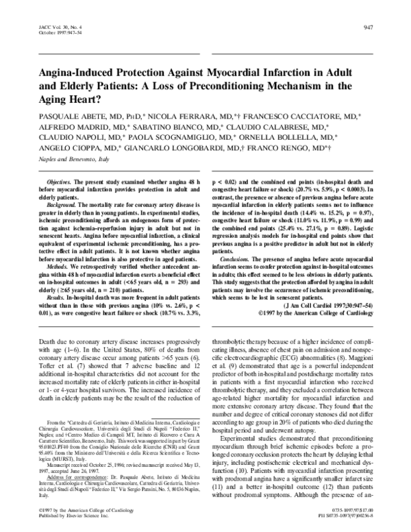 (PDF) Angina-Induced Protection Against Myocardial Infarction in Adult ...