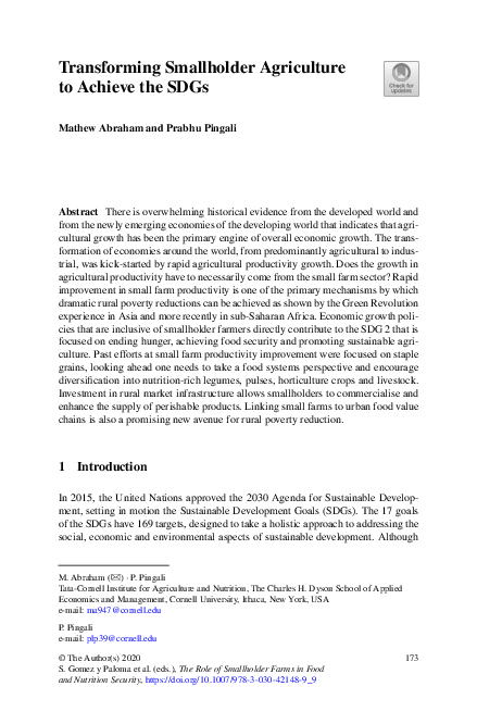 (PDF) Transforming Smallholder Agriculture to Achieve the SDGs