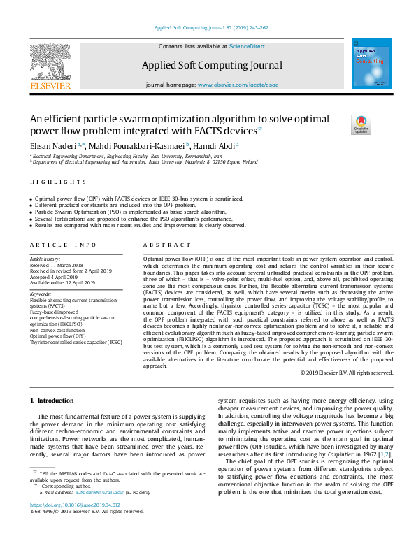 (PDF) An Efficient Particle Swarm Optimization Algorithm for Optimal ...