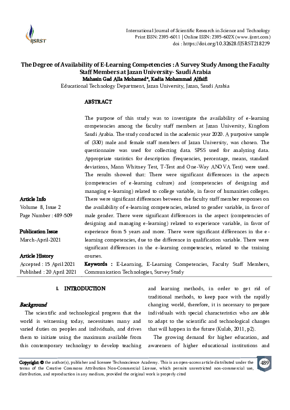 (PDF) The Degree of Availability of E-Learning Competencies : A Survey ...
