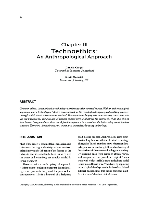 (PDF) Chapter III Technoethics : An Anthropological Approach