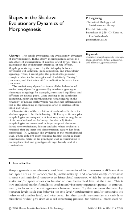 (PDF) Shapes in the Shadow: Evolutionary Dynamics of Morphogenesis