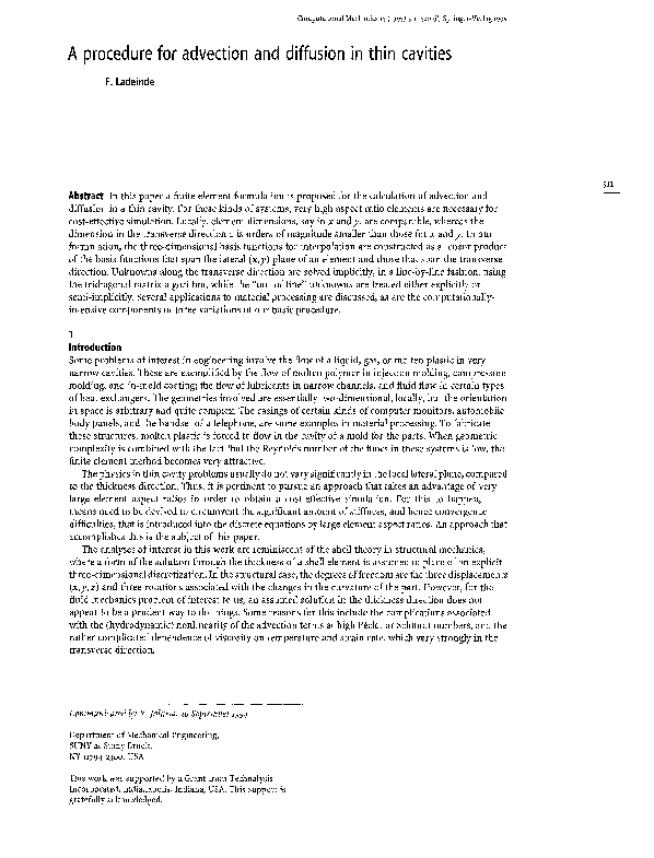 (PDF) A procedure for advection and diffusion in thin cavities