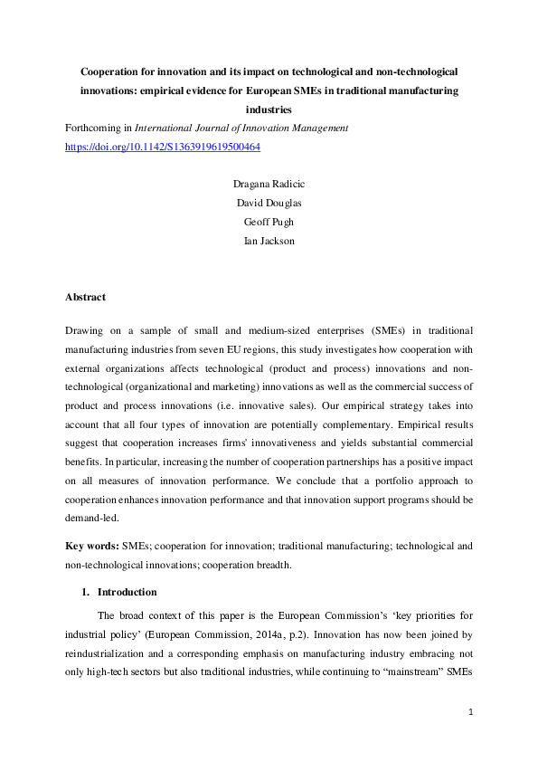 (PDF) Cooperation for Innovation and Its Impact on Technological and ...