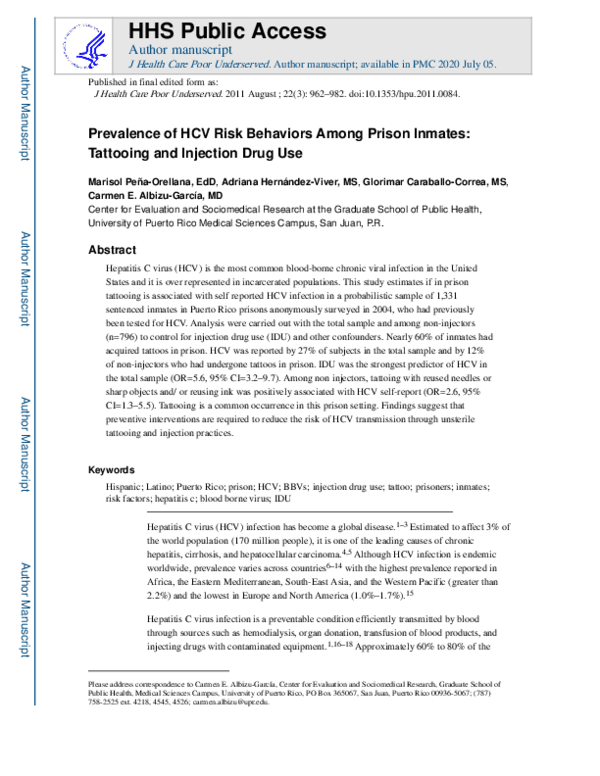 (PDF) Prevalence of HCV Risk Behaviors Among Prison Inmates: Tattooing ...