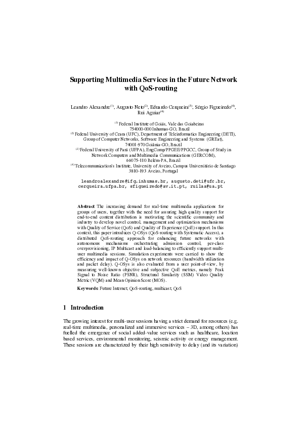 (PDF) Supporting multimedia services in the future network with QoS-routing