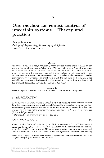 (PDF) One method for robust control of uncertain systems — Theory and ...