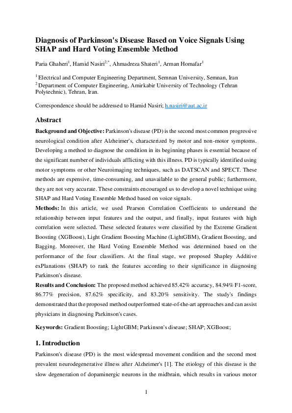 (PDF) Diagnosis of Parkinson's Disease Based on Voice Signals Using ...