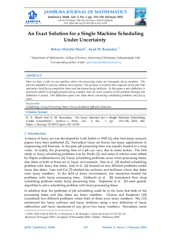 (PDF) An Exact Solution for a Single Machine Scheduling Under Uncertainty