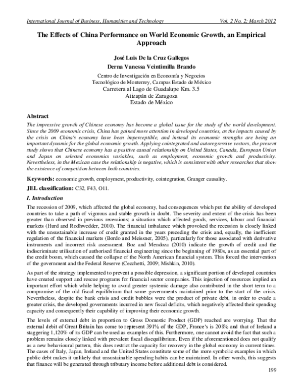 (PDF) The Effects of China Performance on World Economic Growth, an ...