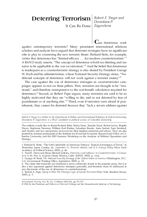 (PDF) Deterring Terrorism: It Can Be Done