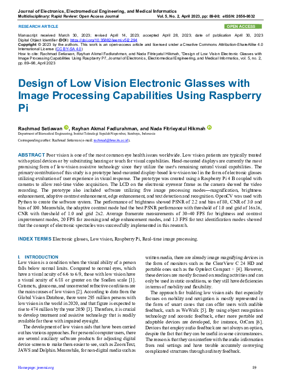 (PDF) Design of Low Vision Electronic Glasses with Image Processing ...