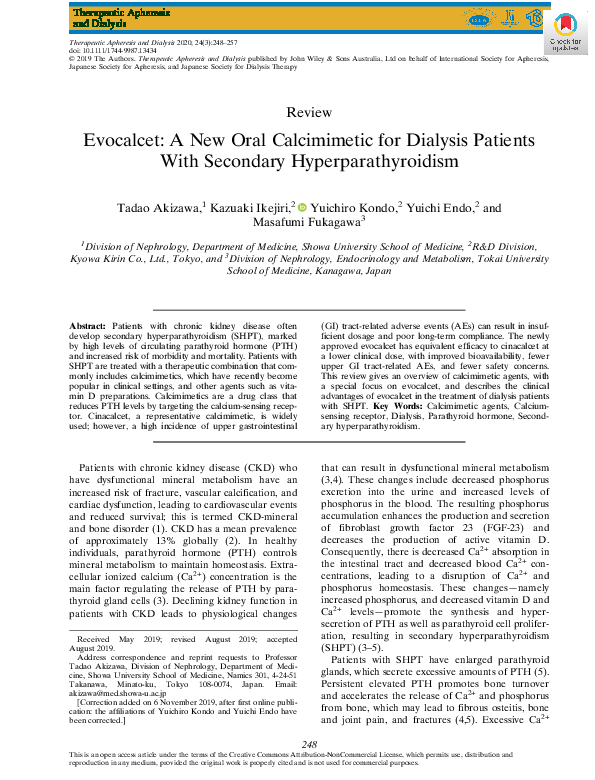 (PDF) Evocalcet: A New Oral Calcimimetic for Dialysis Patients With ...