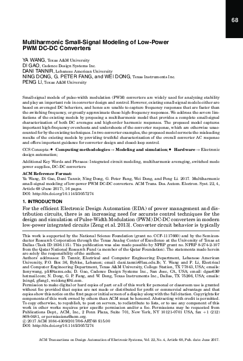(PDF) Multiharmonic Small-Signal Modeling of Low-Power PWM DC-DC Converters