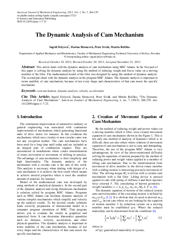 (PDF) The Dynamic Analysis of Cam Mechanism