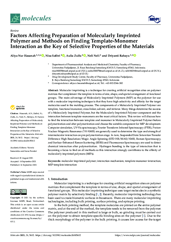 (PDF) Factors Affecting Preparation of Molecularly Imprinted Polymer ...
