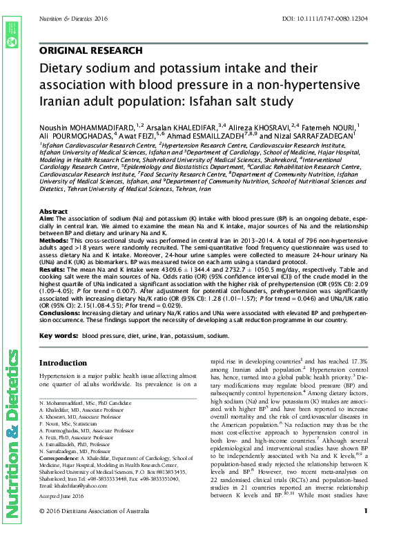 (PDF) Dietary sodium and potassium intake and their association with ...