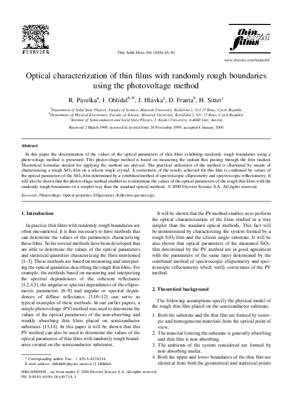 (PDF) Optical characterization of thin films with randomly rough ...