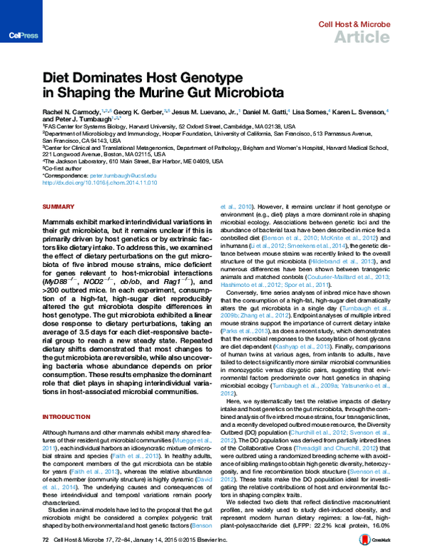 (PDF) Diet dominates host genotype in shaping the murine gut microbiota