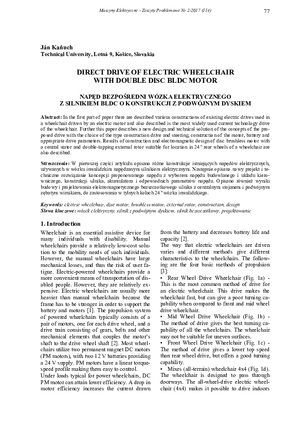 (PDF) Direct drive of electric wheelchair with double disc BLDC motor
