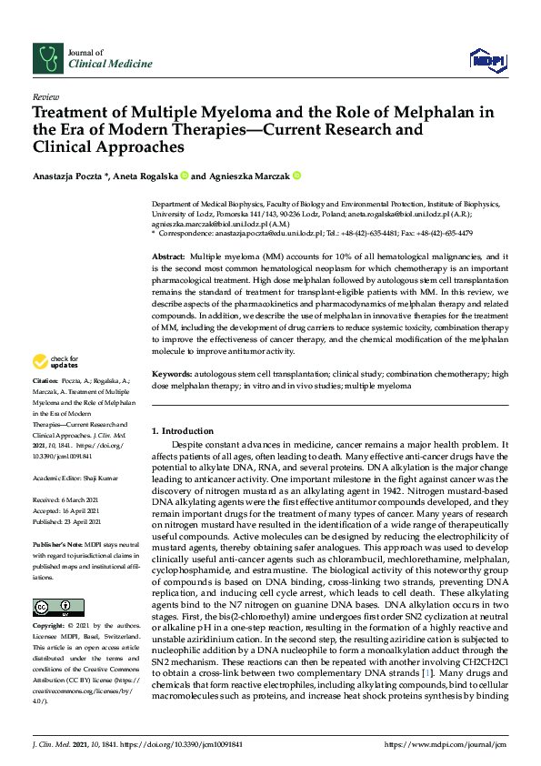 (PDF) Treatment of Multiple Myeloma and the Role of Melphalan in the ...