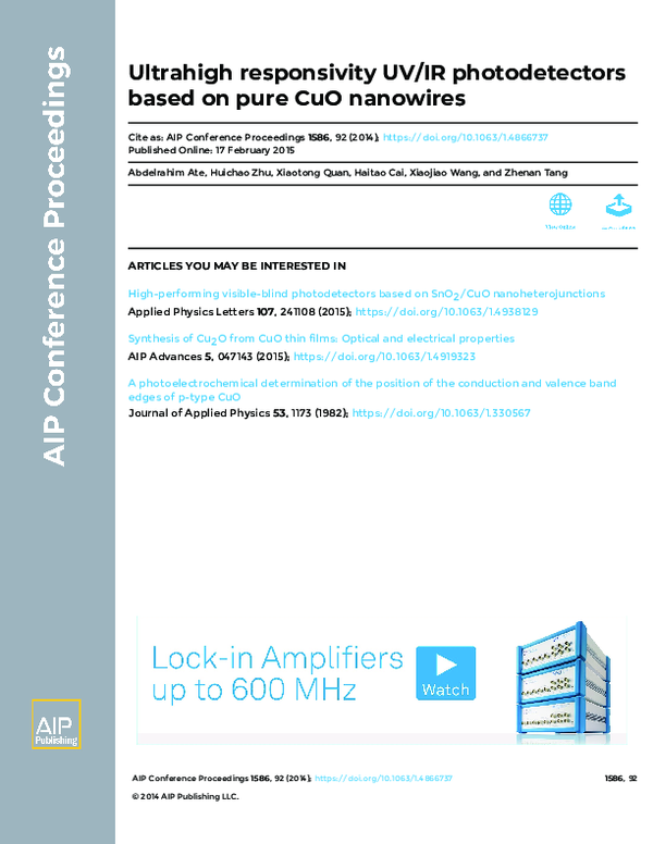 (PDF) Ultrahigh responsivity UV/IR photodetectors based on pure CuO ...