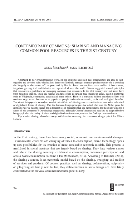 (PDF) Contemporary commons: Sharing and managing common-pool resources ...